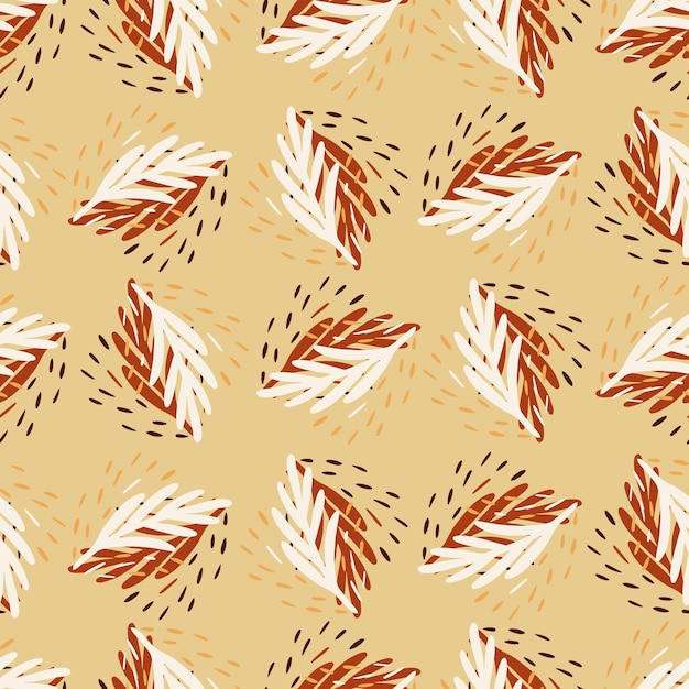 Vektor nahtlose musterblattpalme auf beige hintergrund. vektorlaubvorlage im doodle-stil. moderne tropische textur.