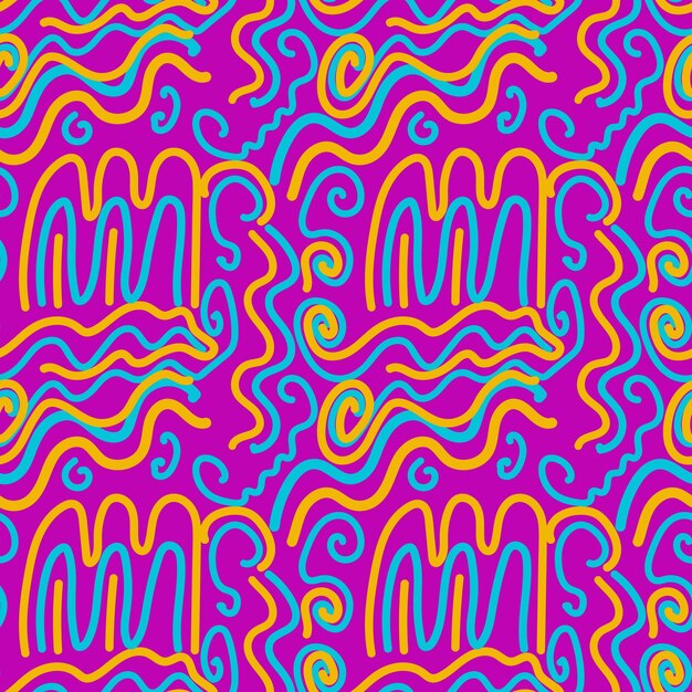 Vektor nahtlose musterkringel im 90er-jahre-stil. helles, farbenfrohes abstraktes doodle-design mit spiralförmigen, abgerundeten formen, geometrischen linien, lockig für textilien, papierstoffe, tapeten, die den hintergrund umhüllen