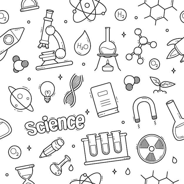 Nahtlose Mustertapeten-Vektorillustration des Wissenschaftsgekritzels