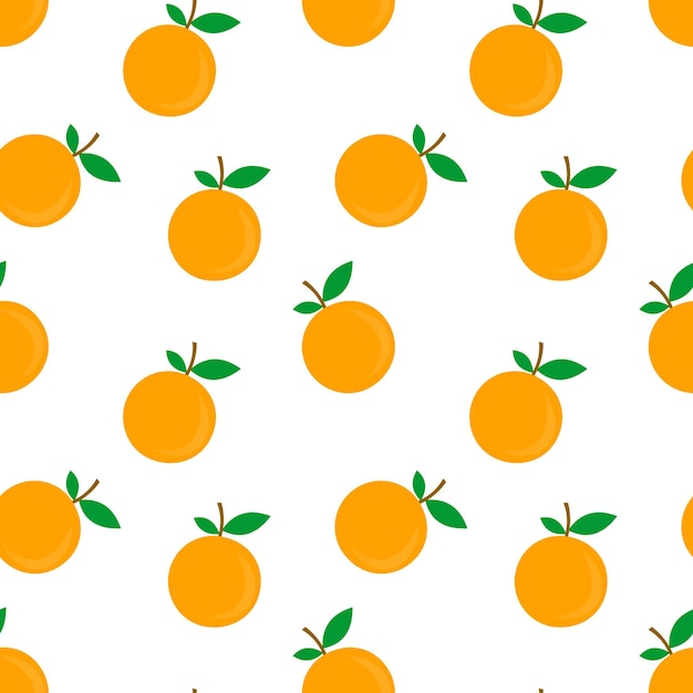 Nahtlose mustervektorillustration der orange frucht und des grünen blattdesigns gelbes hintergrunddesign für tapetenhintergrund und druck auf modernen vorlagen des gewebes