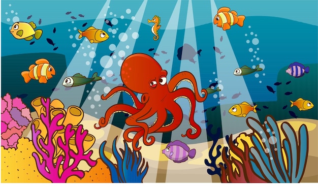 Nahtlose Unterwasserlandschaft im Cartoon-Stil. Vektor-Illustration