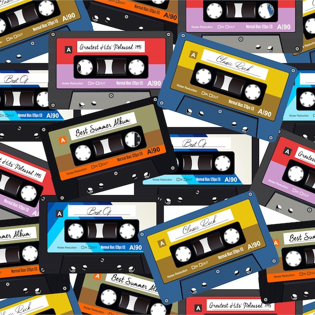 Vektor nahtloser hintergrund der retro- alten bunten audiokassetten