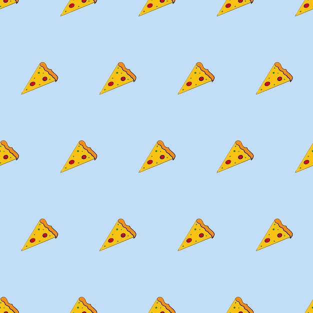 Nahtloser hintergrund mit einem stück pizza. pizza im flachen stil. endloser hintergrund. gut für hintergründe, karten und wrap-designs. vektor.