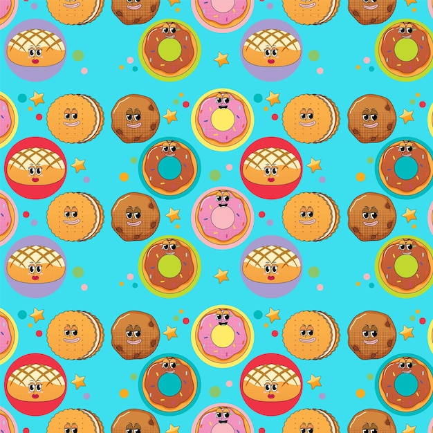 Nahtloser hintergrund mit keksen und donuts