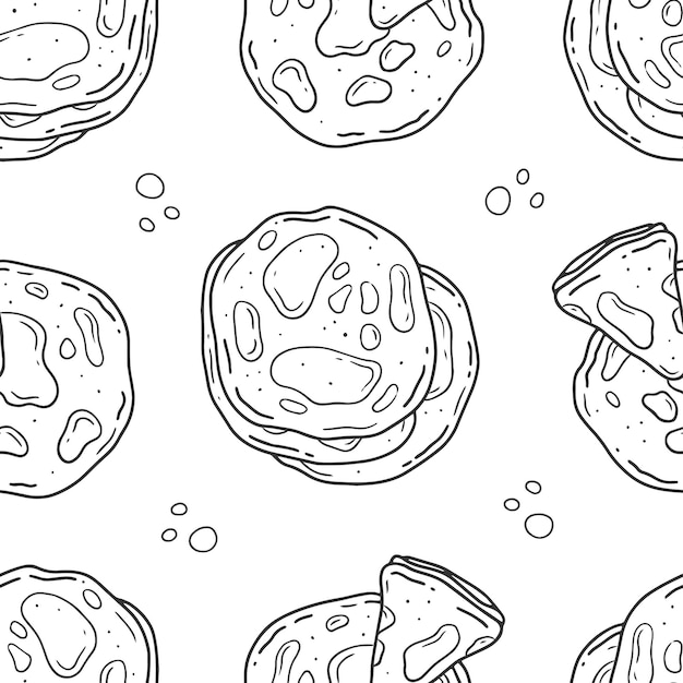 Nahtloser musterdruck mit pfannkuchen im doodle-stil. vektor-illustration-hintergrund.