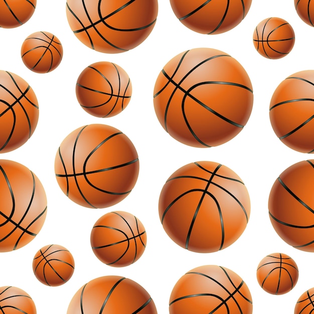 Nahtloser Musterhintergrund der Basketballbälle für Fahne, Plakat. Realistische 3D-Vektorillustration