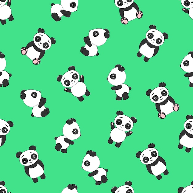 Nahtloser niedlicher Cartoon-Panda auf grünem Hintergrund