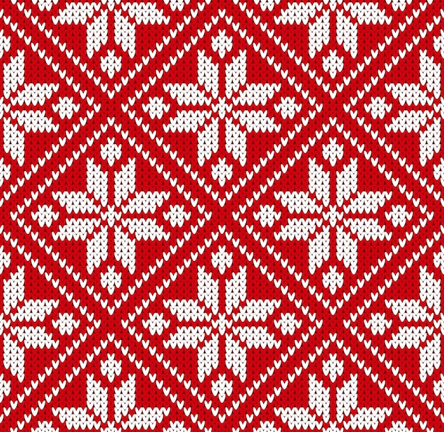 Nahtloser winter-weihnachtspullover norwegen rot-weiße mustervektorillustration