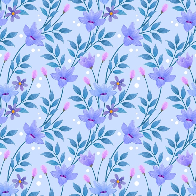 Nahtloses Blumenmuster auf blau-monochromem Hintergrundgewebe für textile Tapeten