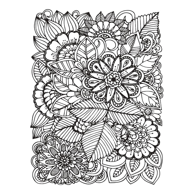 Nahtloses Blumenmuster Zentangle-Doodle-Hintergrund Handgezeichnetes Schwarz-Weiß-Muster