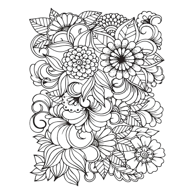 Nahtloses blumenmuster zentangle-doodle-hintergrund handgezeichnetes schwarz-weiß-muster