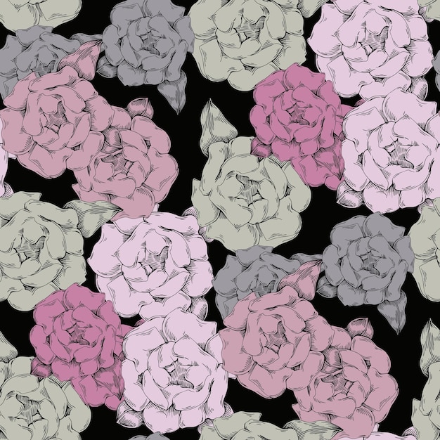 Nahtloses boho-blumenmuster mit pfingstrosenblüten