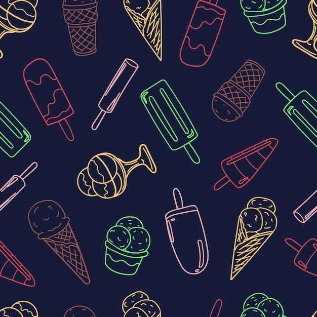 Nahtloses Doodle-Muster aus Eis auf farbigem Hintergrund