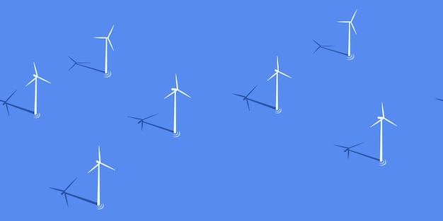 Nahtloses flaches abstraktes Meer mit Windturbinen Vektorillustration Hintergrund
