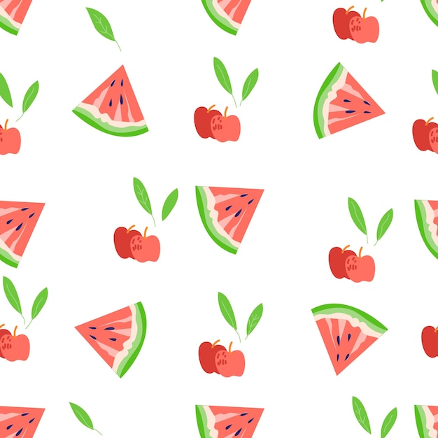 Nahtloses fruchtmusterdesign des sommers mit wassermelone und äpfeln