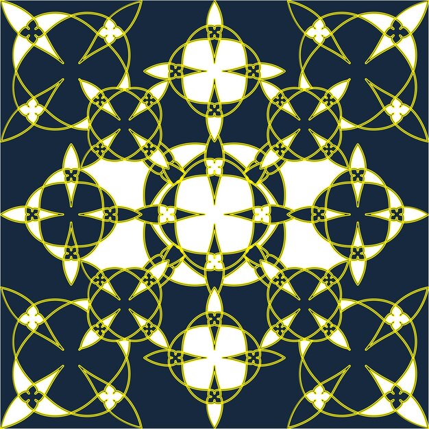 Nahtloses geometrisches Muster in Gelb auf dunklem Hintergrund Thema zum Bedrucken von Stoffverpackungen