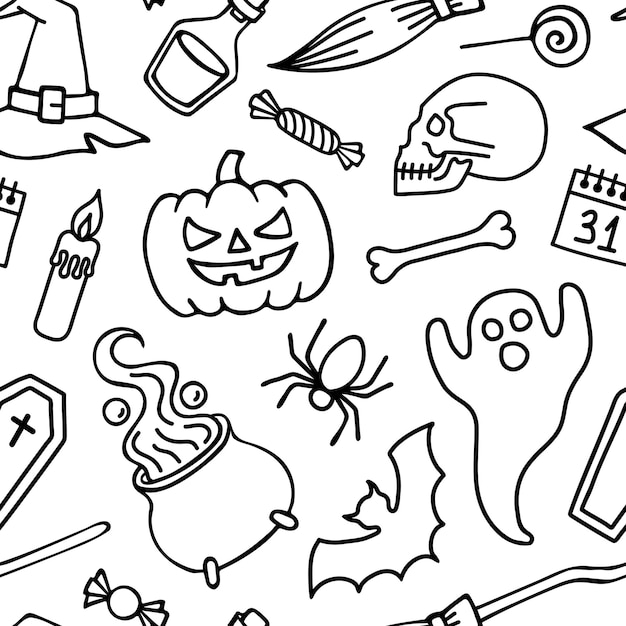 Vektor nahtloses halloween-doodle-muster