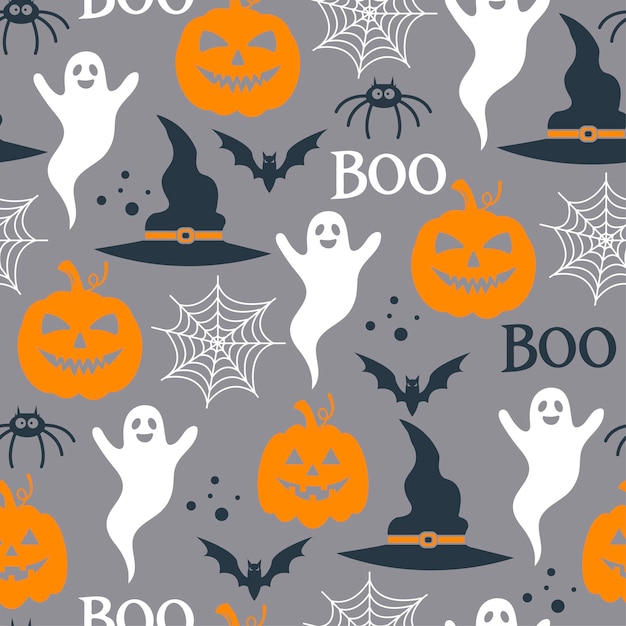 Nahtloses Halloween-Muster Vektorillustration der Halloween-Party Geisterspinnennetz und -kürbis