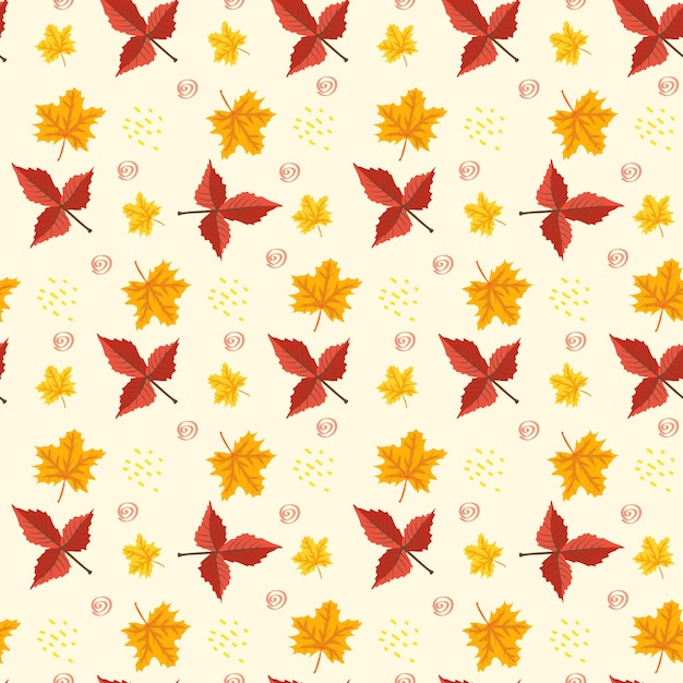 Nahtloses herbstmuster mit orangefarbenen ahornblättern auf gelbem hintergrund heller herbstdruck für textil und design vektorflache illustration