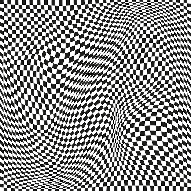 Nahtloses kariertes Muster verzerrte optische Illusion Banner op Art kariertes gekrümmtes Muster