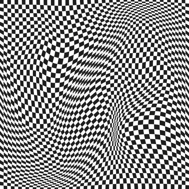 Nahtloses kariertes muster verzerrte optische illusion banner op art kariertes gekrümmtes muster