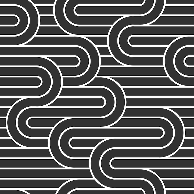 Nahtloses Linienmuster, gestreifter geometrischer Vektorzusammenfassungshintergrund, lineares gestreiftes Netz, optisches Labyrinth, Netznetz. Schwarz-Weiß-Design.