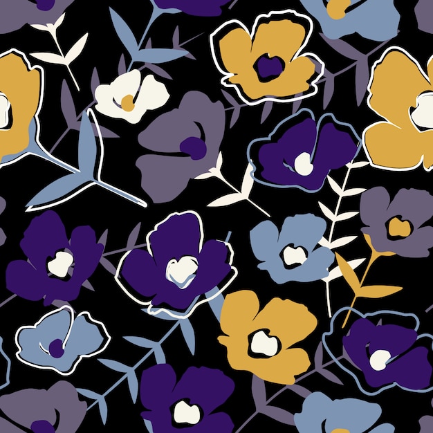 Nahtloses mit Blumenmuster des Volkes auf Schwarzem