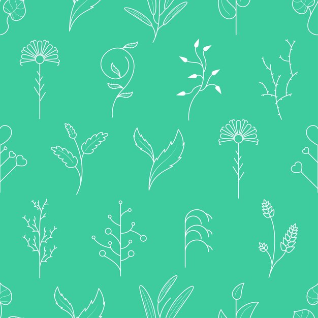 Nahtloses Muster, abstrakte Elemente, verschiedene pflanzliche botanische Vektor-Design-Stil-Hintergrund