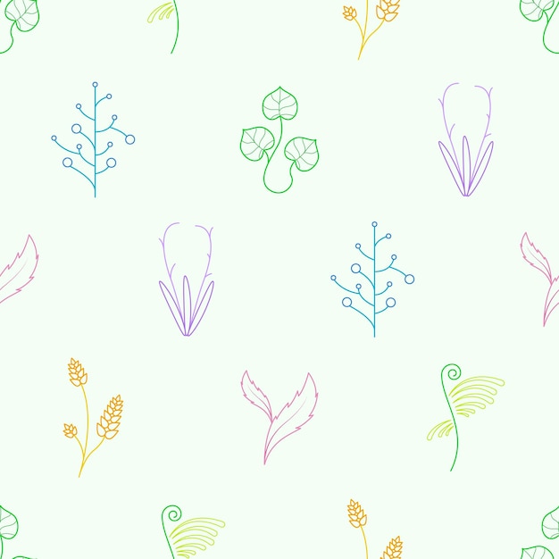 Nahtloses Muster, abstrakte Elemente, verschiedene pflanzliche botanische Vektor-Design-Stil-Hintergrund