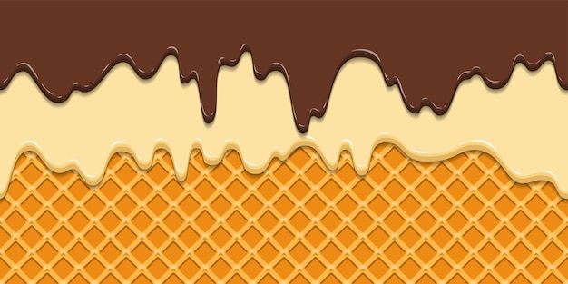 Nahtloses Muster. Aktuelle Zuckerglasur und Schokolade auf Waffelbeschaffenheitshintergrund.