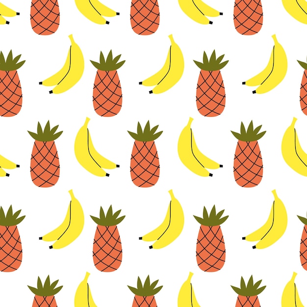 Nahtloses muster aus banane und ananas ästhetischer sommerhintergrund