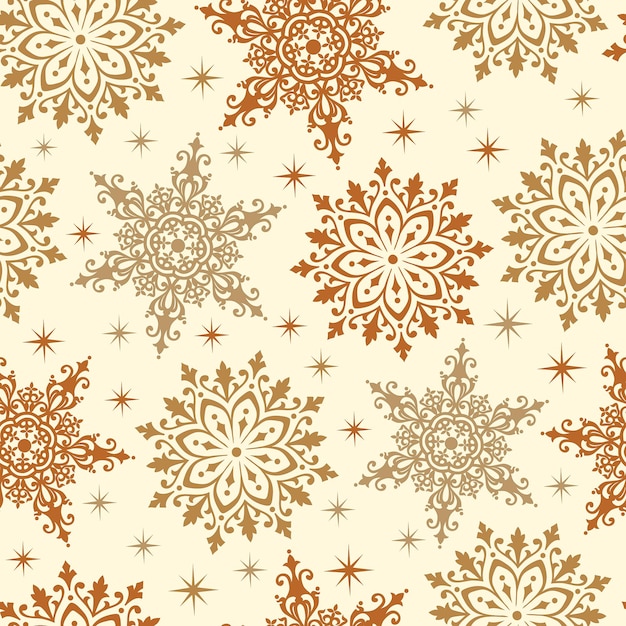 Nahtloses Muster aus eleganten Schneeflocken, Champagner und goldenen Schneeflocken-Weihnachtsvektordesign