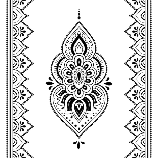 Vektor nahtloses muster aus mehndi-lotusblume und rand für henna-zeichnung und tätowierung. dekoratives kritzelornament im ethnisch-orientalischen indischen stil. umrisse handgezeichnete vektorillustration
