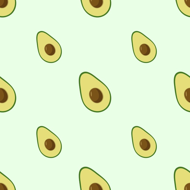 Nahtloses Muster Avocado-Satz aus ganzen und halben mit einem Knochen Vektor-Illustration von frischen Avocado-Früchten