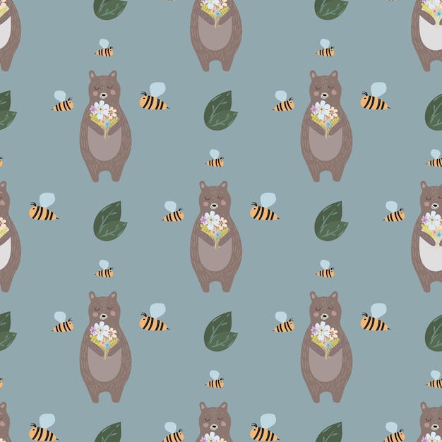 Nahtloses Muster Bär und Bienen Kreative Kindertextur für Stoffverpackung Textiltapete