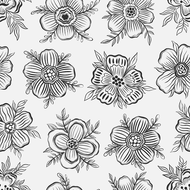 Nahtloses Muster Blumenumriss Hand Drawbotanical Plant Flower Design