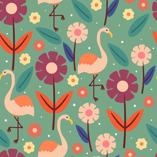 Nahtloses Muster Cartoon Flamingo und Blume für Geschenkpapier mit Stoffdruck