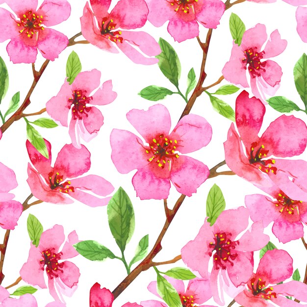 Nahtloses muster der aquarell-kirschblütenblume. sakura schöne frühlingsblumenschablone. bunte illustration lokalisiert auf weißem hintergrund.