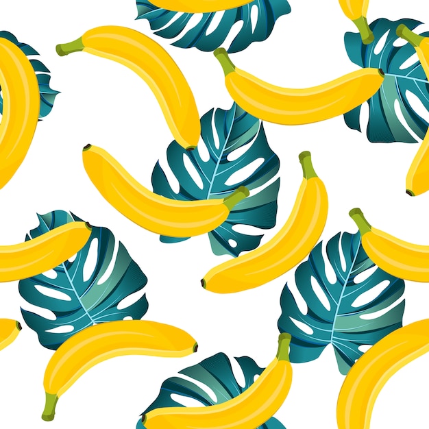 Nahtloses muster der banane mit tropischen blättern