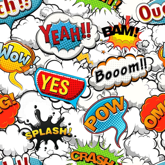 Nahtloses Muster der bunten Comics mit heller Sprechblasen-Vektorillustration