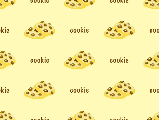 Nahtloses muster der cookie-zeichentrickfigur auf gelbem hintergrund pixelstil