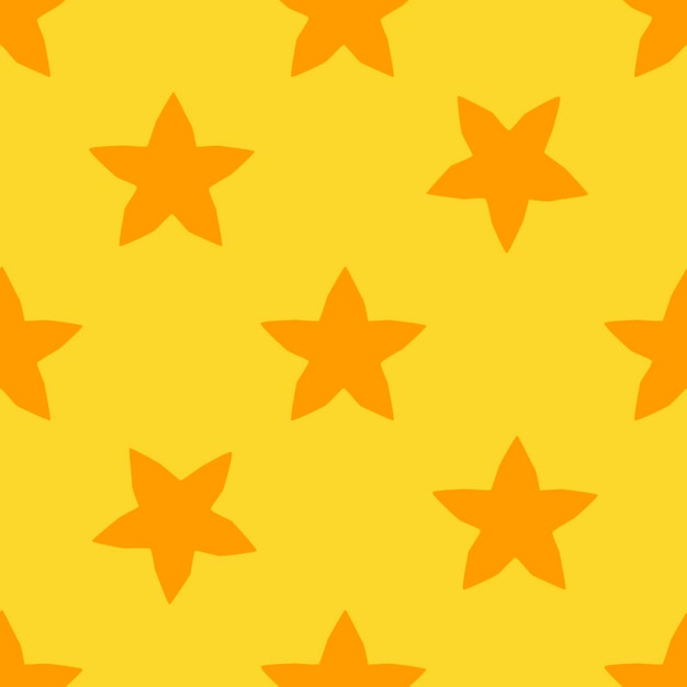 Nahtloses muster der gelben sternfrucht im flachen design-stil handgezeichnete cartoon-sternfrüchte auf gelbem b