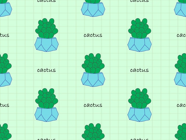 Nahtloses Muster der Kaktuszeichentrickfilm-figur auf grünem Hintergrund