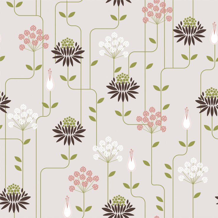 Nahtloses Muster der Retro- Blume mit Linie. Ornamentdesign für Modestoffe, Tapeten und alle Drucke