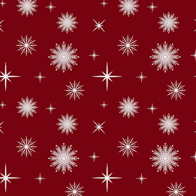 Vektor nahtloses muster der schneeflocken auf einem roten hintergrund. weihnachtshintergrund, muster. vektorverpackung.