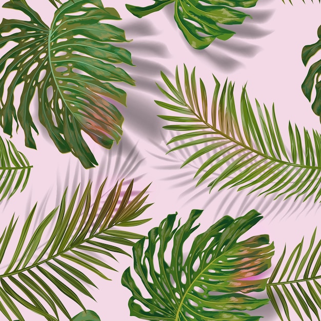 Vektor nahtloses muster der tropischen palmblätter. dschungel-blumenhintergrund. sommer exotisches botanisches laub-design mit tropischen pflanzen für stoff, modetextilien, tapeten. vektor-illustration