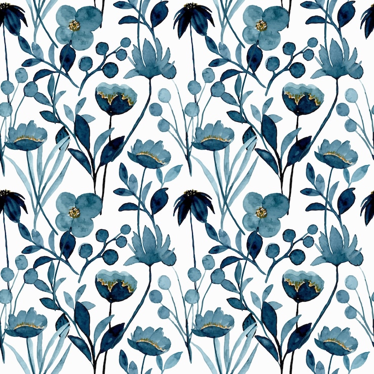 Vektor nahtloses muster des blauen indigo-blumenaquarells