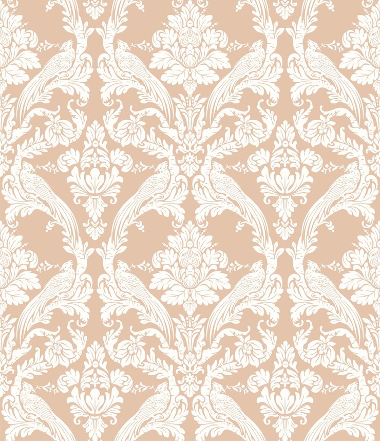 Nahtloses Muster des Damastes mit Vogeltapetenhintergrund Free Vector