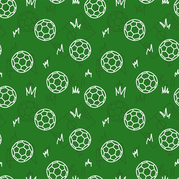 Vektor nahtloses muster des fußballgekritzels mit ballfeldtor und gras vektorvorratillustration env 10