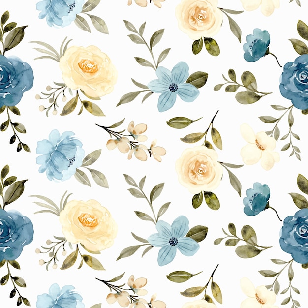 Nahtloses Muster des gelben blauen Rosen-Blumen-Aquarells